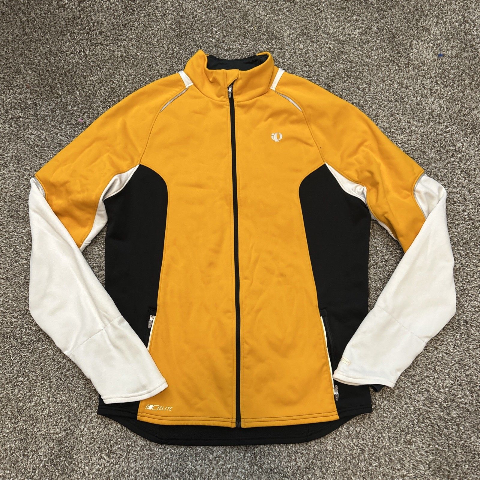 Pearl Izumi Mens Elite Cycling Jacket Black Yellow Full Zip Fleece Lined Med